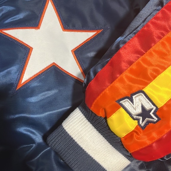 Starter Black Label G-111 Houston Astros Blue Satin Mens Bomber XXL Jacket - Picture 6 of 10